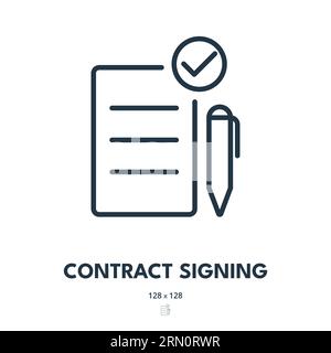 Icône de signature de contrat. Document, Accord, Signature. Contour modifiable. Icône vecteur simple Illustration de Vecteur