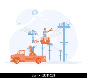 Concept de rénovation domiciliaire, charpentier, plombier et électricien, entretien de bâtiments, illustration moderne vectorielle plate Illustration de Vecteur