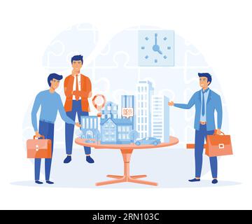 concept de réunion d'investisseurs de groupe. investissement immobilier d'entreprise. illustration moderne vectorielle plate Illustration de Vecteur