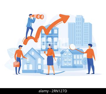 Concept d'entreprise immobilier. augmentation du marché immobilier, augmentation de la valeur des maisons. illustration moderne vectorielle plate Illustration de Vecteur