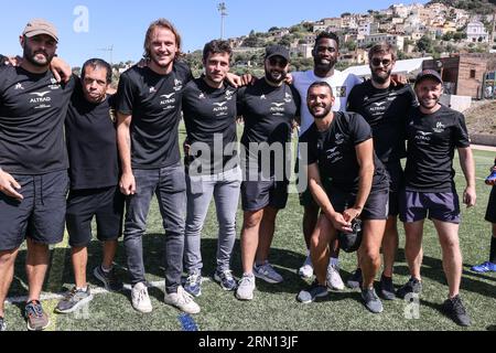 Lumio, France. 30 août 2023. Afrique du Sud joueur lors de la séance d'entraînement de l'équipe à Lumio, en Corse, sur l'île méditerranéenne française de Corse le 30 août 2023, avant la coupe du monde de rugby 2023 en France. Les champions du monde sud-africains de rugby poursuivent leur préparation en Corse, eux qui font de la Corse un pays hôte pour cette préparation à la coupe du monde. La Ligue Corse de Rugby avait prévu que les fans de ce sport se retrouvent à Lumio pour assister à l’entraînement des Springboks. Photo de Shootpix/ABACAPRESS.COM crédit : Abaca Press/Alamy Live News Banque D'Images