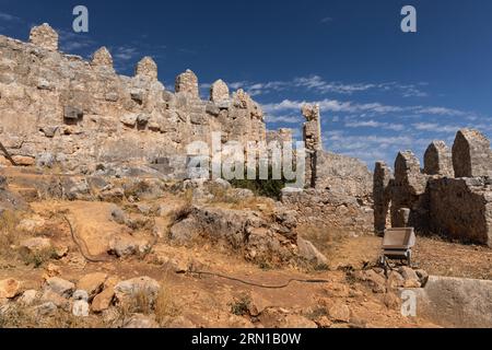 Ancien mur crénelé byzantin du château / forteresse de Simena, Simena Turquie Banque D'Images