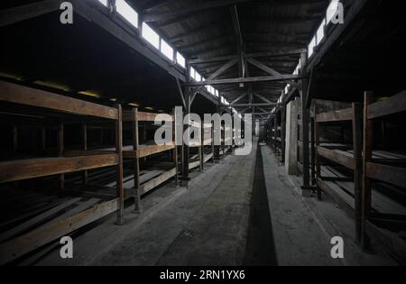 150127 -- BRUXELLES, le 27 janvier 2015 -- une photo prise le 9 novembre 2012 montre la maison de prison de l'ancien camp de concentration d'Auschwitz à Oswiecim, en Pologne. Les célébrations du 70e anniversaire de la libération du camp de concentration d'Auschwitz ont commencé mardi matin dans la ville d'Oswiecim, dans le sud de la Pologne. Le camp de concentration a été fondé en 1940 par les Allemands principalement dans le but d'emprisonner les prisonniers polonais. Depuis 1942, il est devenu l'un des plus grands lieux d'extermination juive en Europe, avec plus de 1,1 millions de morts, y compris des Polonais, des Roumains, des prisonniers soviétiques et d'autres. Le c Banque D'Images