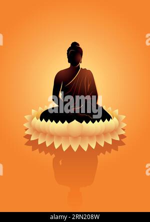 Illustration vectorielle de Bouddha méditant sur la fleur de lotus d'eau Illustration de Vecteur