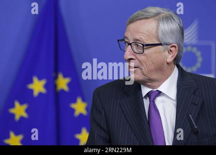 (150202) -- BRUXELLES, le 2 février 2015 -- le président de la Commission européenne, Jean-Claude Juncker, prend la parole lors d'une conférence de presse après avoir rencontré le président de la Confédération suisse au siège de la Commission européenne à Bruxelles, en Belgique, le 2 février 2015. Zhou Lei) BELGIQUE-UE-SUISSE ?? PUBLICATIONxNOTxINxCHN Bruxelles février 2 2015 le Président de la Commission européenne Jean Claude Juncker prend la parole lors d'une conférence de presse après une rencontre avec le Président de la Confédération suisse AU siège de la Commission européenne à Bruxelles Belgique LE 2 2015 février Zhou Lei Belgique UE Suisse PUBLICATIONxNOTx Banque D'Images