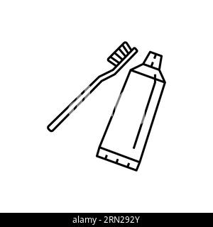 Dentifrice et brosse à dents. Brossage des dents, hygiène et concept de santé dentaire. Style griffon Doodle Sketch. Illustration vectorielle isolée sur le dos blanc Illustration de Vecteur