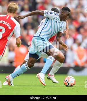 Londres, Royaume-Uni. 12 août 2023 - Arsenal v Nottingham Forest - Premier League - Emirates Stadium. Taiwo Awoniyi de Nottingham Forest lors du match de Premier League aux Emirates. Crédit photo : Mark pain / Alamy Live News Banque D'Images