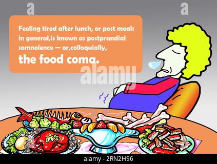 SHANGHAI, CHINE - 31 AOÛT 2023 - Comic sentiment de sommeil après le déjeuner, 31 août 2023, Shanghai, Chine. Banque D'Images