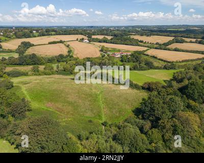 Vue aérienne de la campagne vers l'est depuis la bataille, (la bataille fut le site de la bataille de Hastings en 1066), East Sussex, Royaume-Uni. Banque D'Images