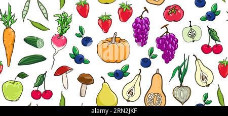 Modèle sans couture avec des fruits et légumes. Illustration vectorielle dans le style doodle Illustration de Vecteur