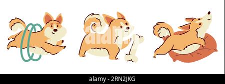 Chiens de corgi gallois . Personnages de dessins animés de style dessiné à la main. Blanc isoler le fond . Vecteur . Illustration de Vecteur