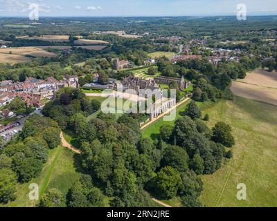 Vue aérienne Abbaye de bataille, 1066 site de la bataille de Hastings, bataille, East Sussex, Royaume-Uni. Banque D'Images