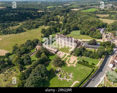 Vue aérienne Abbaye de bataille, 1066 site de la bataille de Hastings, bataille, East Sussex, Royaume-Uni. Banque D'Images