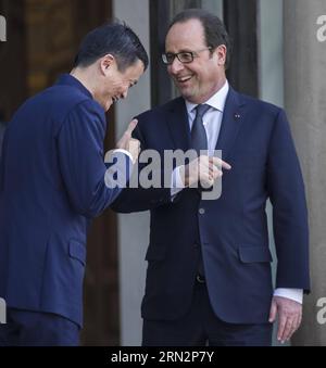 (150318) -- PARIS, 18 mars 2015 -- le président français François Hollande (R) s'entretient avec Jack Ma, entrepreneur chinois et fondateur du groupe Alibaba, à Paris, France, le 18 mars 2015.) FRANCE-PARIS-HOLLANDE-JACK ma-MEETING ChenxXiaowei PUBLICATIONxNOTxINxCHN Paris Mars 18 2015 Président François Hollande r entretien avec Jack ma Entrepreneur chinois et fondateur du Groupe Alibaba à Paris France Mars 18 2015 France Paris Hollande Jack ma Meeting PUBLICATIONxNOTxINxCHN Banque D'Images