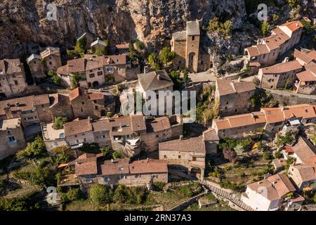 France, Aveyron, Parc naturel régional des Grands Causses, Peyre, labellisé les plus Beaux villages de France (les plus beaux villages de France), maison Banque D'Images