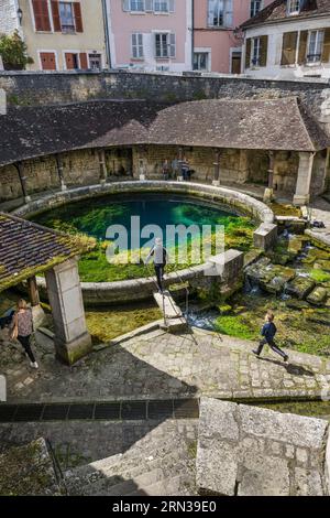 France, Yonne, Tonnerre, lavoir de la Fosse Dionne, bassin circulaire de 1758 créé sur une source karstique dite source Vaucluse Banque D'Images