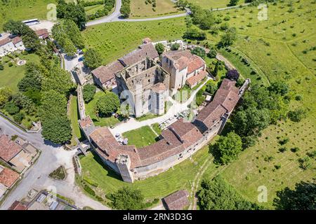 France, Gers, Larresingle, labellisés les plus Beaux villages de France (les plus beaux villages de France), le château et le village (vue aérienne) Banque D'Images