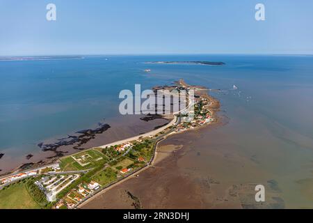 France, Charente Maritime, Fouras, le fort de l'aiguille, la Pointe de la FUMEE, le fort Enet et l'île d'Aix (vue aérienne) Banque D'Images