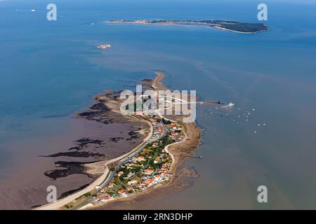 France, Charente Maritime, Fouras, la Pointe de la FUMEE, fort Enet et l’île d’Aix (vue aérienne) Banque D'Images