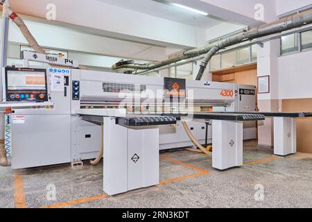 beaucoup de machines industrielles identiques dans une rangée dans une usine. équipement d'une usine/atelier. machines d'usine high-tech. atelier automatisé Banque D'Images