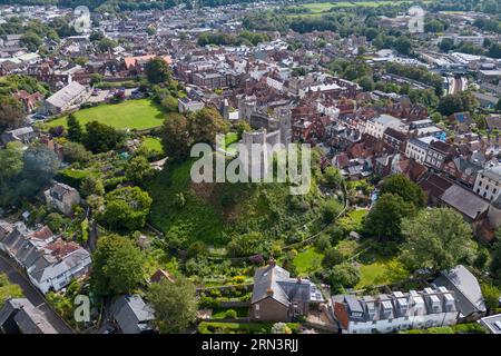 Vue aérienne du château et du musée de Lewes, Lewes, East Sussex, Royaume-Uni. Banque D'Images