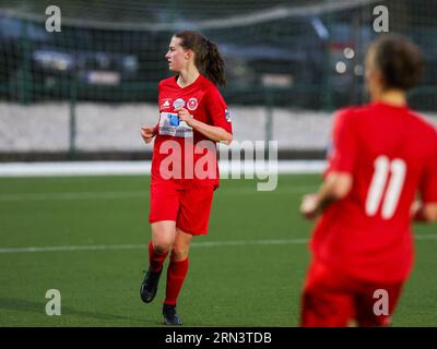 Oud Heverlee, Belgique. 26 août 2023. Jorien Voets (20 ans) de Woluwe photographié lors d'un match de football féminin entre Oud Heverlee Leuven et White Star Woluwe lors de la 1e journée de la saison 2023 - 2024 de la Belgian Lotto Womens Super League, le 26 août 2023 à Oud-Heverlee, Belgique. Crédit : Sportpix/Alamy Live News Banque D'Images