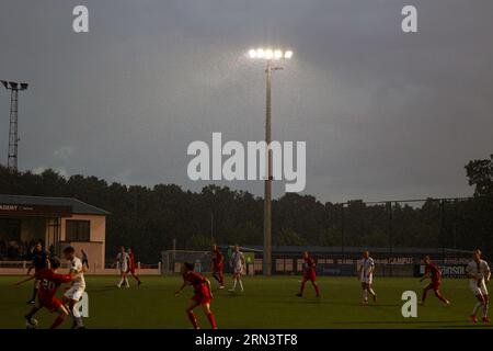 Oud Heverlee, Belgique. 26 août 2023. L'illustration montre un match de football féminin entre Oud Heverlee Leuven et White Star Woluwe lors de la 1e journée de la saison 2023 - 2024 de Belgian Lotto Womens Super League, le 26 août 2023 à Oud-Heverlee, Belgique. Crédit : Sportpix/Alamy Live News Banque D'Images