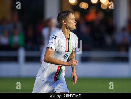 Oud Heverlee, Belgique. 26 août 2023. Maurane Marinucci (23 ans) de OHL photographiée lors d'un match de football féminin entre Oud Heverlee Leuven et White Star Woluwe lors de la 1e journée de la saison 2023 - 2024 de Belgian Lotto Womens Super League, le 26 août 2023 à Oud-Heverlee, Belgique. Crédit : Sportpix/Alamy Live News Banque D'Images