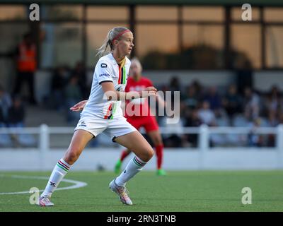 Oud Heverlee, Belgique. 26 août 2023. Julie Biesmans (30 ans) de OHL photographiée lors d'un match de football féminin entre Oud Heverlee Leuven et White Star Woluwe lors de la 1e journée de la saison 2023 - 2024 de Belgian Lotto Womens Super League, le 26 août 2023 à Oud-Heverlee, Belgique. Crédit : Sportpix/Alamy Live News Banque D'Images