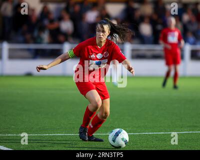 Oud Heverlee, Belgique. 26 août 2023. Lies Bongaerts (21) de Woluwe photographié lors d'un match de football féminin entre Oud Heverlee Leuven et White Star Woluwe lors de la 1e journée de la saison 2023 - 2024 de la Super League Belgian Lotto Womens, le 26 août 2023 à Oud-Heverlee, Belgique. Crédit : Sportpix/Alamy Live News Banque D'Images