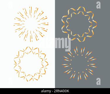 Icônes de rayons solaires définies. Doodle formes de logo dessinées à la main, traits de ligne de pinceau. Couleurs dégradées jaune or orange Illustration de Vecteur