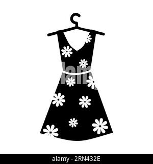 Silhouette noire des femmes d'été s'habillent avec ornement floral Illustration de Vecteur