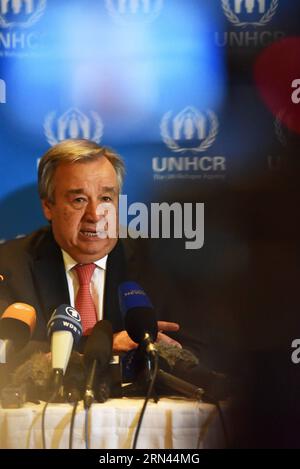 (150506) -- NAIROBI, le 6 mai 2015 -- le Haut Commissaire des Nations Unies pour les réfugiés Antonio Guterres s'entretient avec des journalistes lors d'une conférence de presse à Nairobi, Kenya, le 6 mai 2015. Antonio Guterres, chef de l'agence des Nations Unies pour les réfugiés, a appelé mercredi les agences multilatérales à investir dans les programmes sociaux et les infrastructures physiques en Somalie afin de faciliter le retour des réfugiés dans la Corne de l'Afrique. KENYA-NAIROBI-un-REFUGIES-CONFERENCE DE PRESSE SunxRuibo PUBLICATIONxNOTxINxCHN 150506 Nairobi Mai 6 2015 le Haut Commissaire des Nations Unies pour les réfugiés Antonio Guterres s'adresse aux journalistes lors d'une presse Banque D'Images