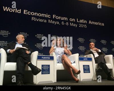 (150507) -- QUINTANA ROO, le 7 mai 2015 -- la femme d'affaires mexicaine Angelica Fuentes (C) participe au 10e Forum économique mondial sur l'Amérique latine, qui s'est tenu à Playa del Carmen, dans l'État de Quintana Roo, au sud-est du Mexique, le 7 mai 2015. Le 10e Forum économique mondial sur l’Amérique latine a débuté mercredi sur la Riviera Maya, dans l’État mexicain de Quintana Roo, pour aborder les questions relatives à l’industrialisation, au changement climatique, à la productivité et à l’emploi ainsi que la situation énergétique dans les pays d’Amérique latine. NOTIMEX) (fnc) MEXICO-QUINTANA ROO-WORLD ECONOMIC FORUM e NOTIMEX PUBLICATIONxNOTxINxCHN Quintana Roo mai 7 Banque D'Images