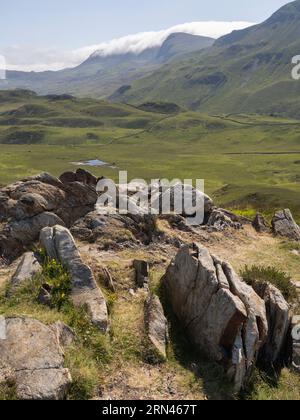 Cadair Idris et les terres agricoles environnantes vues de Pared y Cefn-hir, Llynnau Creggenen, Dolgellau, pays de Galles Banque D'Images