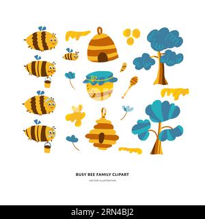 Clipart vectoriel dessiné à la main de la famille des abeilles Illustration de Vecteur
