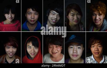 (150525) -- DAHUA, 25 mai 2015 -- une photo combinée prise de février à mai en 2015 montre des portraits de jeunes âgés de 16 à 25 ans dans le village de Nongyong, dans le canton de Bansheng, dans le sud-ouest de la Chine, dans la région autonome de Guangxi Zhuang. Certains d ' entre eux étudient à l ' école tandis que d ' autres ont commencé à travailler et ont assumé la responsabilité de la famille. Le canton de Bansheng avec des reliefs karstiques est identifié comme l'un des endroits les plus inappropriés pour l'habitation humaine en dehors du désert par l'UNFAO. Les gens vivant dans des circonstances aussi difficiles ont été témoins de luttes entre les humains et la nature, ainsi que Th Banque D'Images