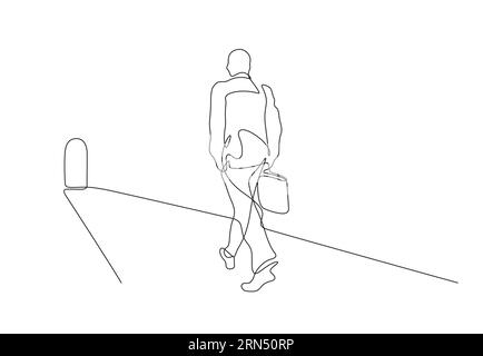homme d'affaires marchant sur la route du succès porte de destination une ligne dessin illustration vectorielle Illustration de Vecteur