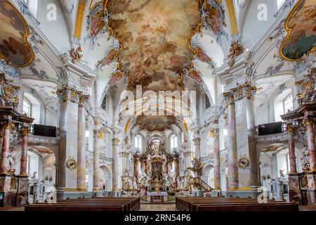 Intérieur de l'église de pèlerinage Basilique Vierzehnheiligen, Bad Staffelstein, Suisse franconienne, haute-Franconie, Franconie, Bavière, Allemagne Banque D'Images