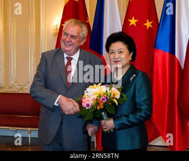 PRAGUE, le 17 juin 2015 -- le président tchèque Milos Zeman (à gauche) rencontre le vice-premier ministre chinois Liu Yandong à Prague le 17 juin 2015. ) VISITE DU VICE-PREMIER MINISTRE CHINOIS-RÉPUBLIQUE TCHÈQUE QianxYi PUBLICATIONxNOTxINxCHN Prague juin 17 2015 le président tchèque Milos Zeman rencontre le vice-premier ministre chinois Liu Yandong à Prague juin 17 2015 visite du vice-premier ministre chinois en République tchèque QianxYi PUBLICATIONxNOTxINxCHN Banque D'Images