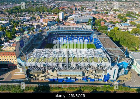 Chelsea, Londres. Royaume-Uni. 08/15/2023 image aérienne du Stamford Bridge Stadium. Chelsea football Club. 15 août 2023 Banque D'Images