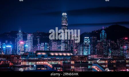 Hong Kong - November, 2019: City skyline of Hong kong Island at night  - Stock Photo