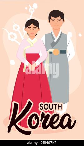 CoupleCoréen isolé vecteur de vêtements coréens traditionnels Illustration de Vecteur