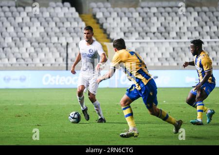 Strovolos, Chypre. 31 août 2023. Ismael Kandouss de Gand photographié en action lors d'un match de football entre le Cypriot APOEL FC et la Belge KAA Gent, jeudi 31 août 2023 à Strovolos, Chypre, la manche de retour des play-off pour la compétition UEFA Europa Conference League. BELGA PHOTO GEORGE CHRISTOPHOROU crédit : Belga News Agency/Alamy Live News Banque D'Images