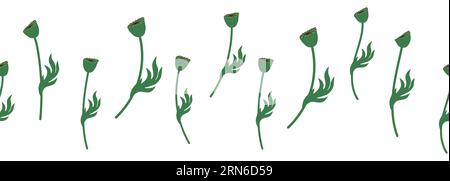 Motif sans couture d'été avec des fleurs de coquelicot rouge vif et des gousses de coquelicot. Guirlande, bordure florale. Illustration de Vecteur