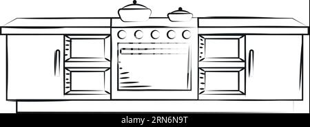 Esquisse isolée d'un vecteur de meubles de cuisine Illustration de Vecteur