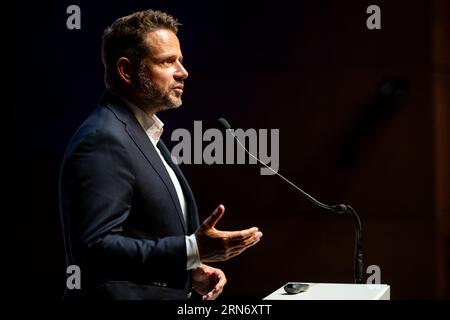 Gdansk, Pologne. 31 août 2023. Le maire de Varsovie Rafal Trzaskowski vu lors de la réunion du mouvement gouvernemental local "Oui pour la Pologne" au Centre européen de solidarité à Gdansk. Crédit : SOPA Images Limited/Alamy Live News Banque D'Images