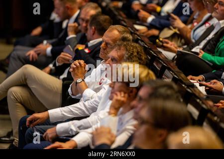 Gdansk, Pologne. 31 août 2023. Donald Tusk vu lors de la réunion du mouvement gouvernemental local «Oui pour la Pologne» au Centre européen de solidarité à Gdansk. Crédit : SOPA Images Limited/Alamy Live News Banque D'Images