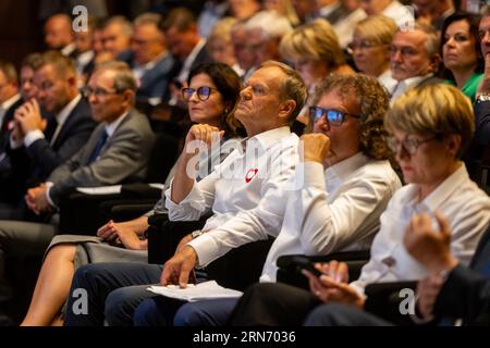 Gdansk, Pologne. 31 août 2023. Donald Tusk vu lors de la réunion du mouvement gouvernemental local «Oui pour la Pologne» au Centre européen de solidarité à Gdansk. (Photo Mateusz Slodkowski/SOPA Images/Sipa USA) crédit : SIPA USA/Alamy Live News Banque D'Images