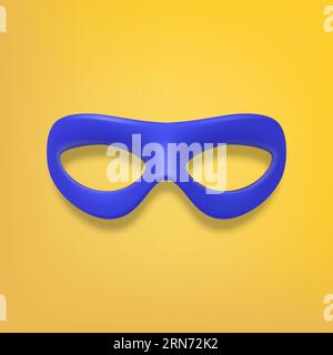Vector 3d Realistic Blank Blue Hero Carnival Eye Mask sur fond jaune en gros plan. Masque de héros pour Carnaval, Party, Mascarade lunettes. Modèle de conception Illustration de Vecteur
